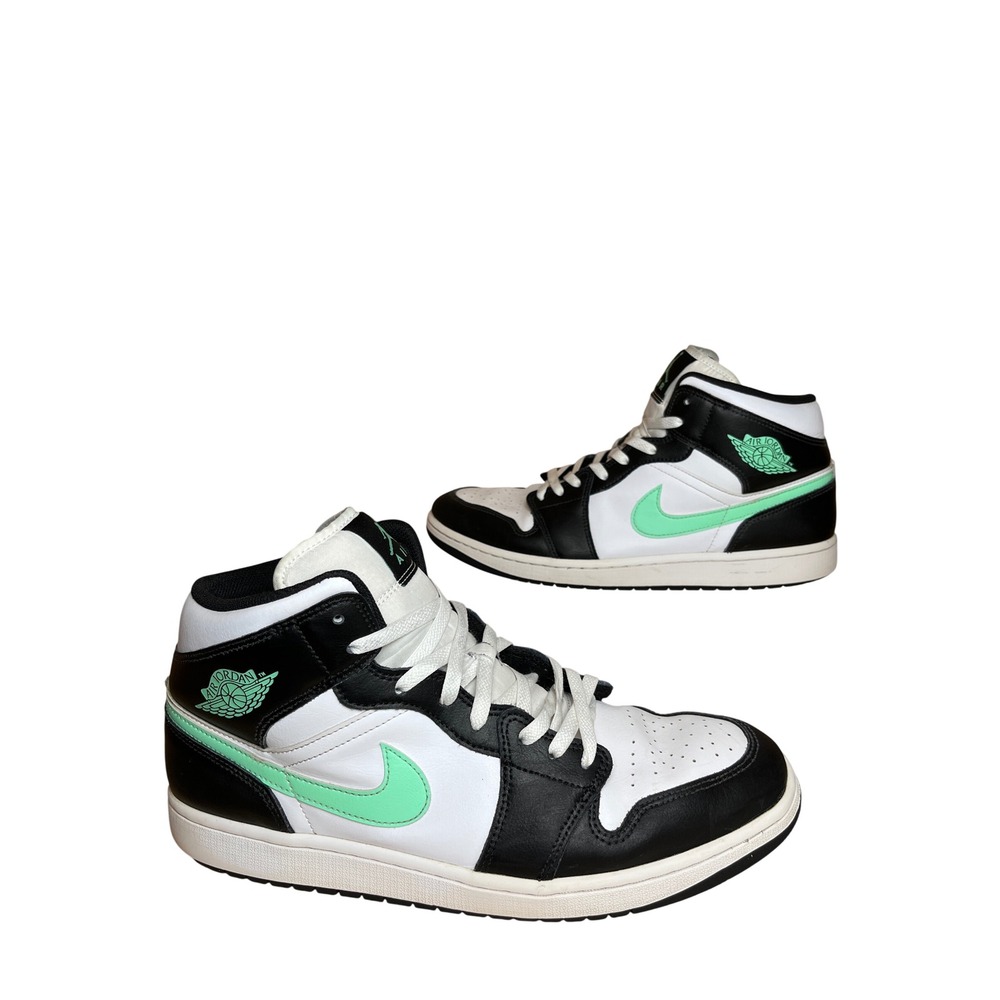 Nike Air Jordan 1 Mid Green Glow Black White Streetwear Mens Size 13 Sneakers‎